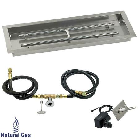 AMERICAN FIREGLASS 30 X 10 In. Rectangular Stainless Steel Drop-In Firepit Pan With Spark Ignition Kit - Natural Gas SS-AFPPKIT-N-30